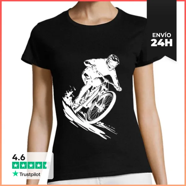 Camiseta Mujer Clásica Arte De Ciclista De Mountainbike Ciclismo