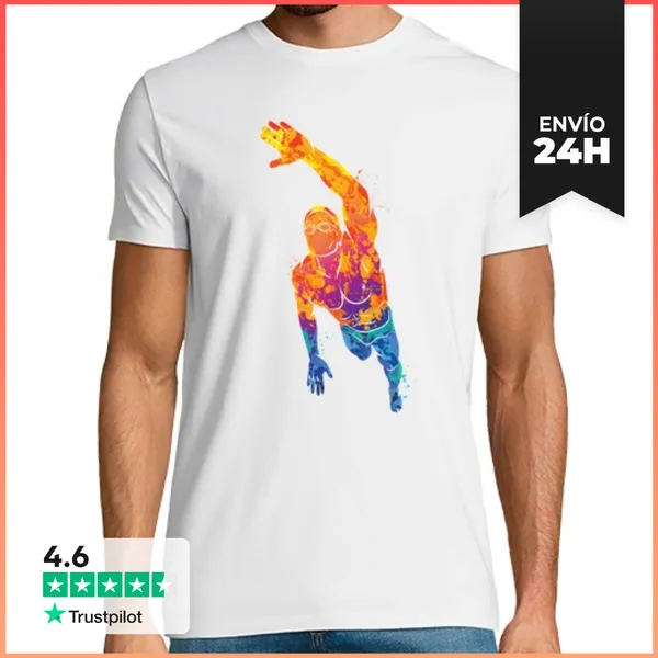 Camiseta Hombre Clásica Deportes De Nadador De Acuarela