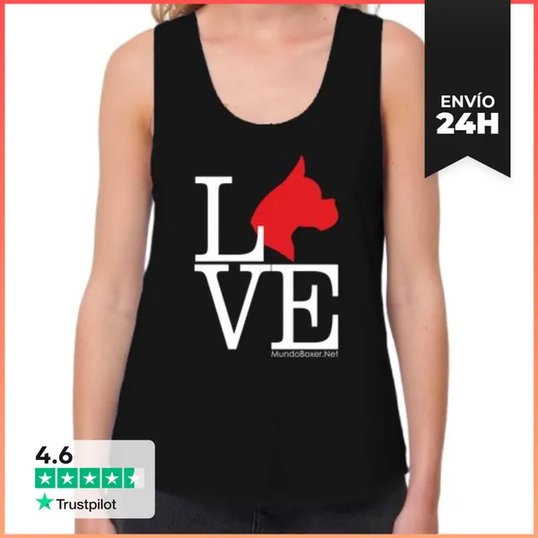 Camiseta Mujer Sin Mangas, Loose Fit Love Boxer Dog Perro Rojo