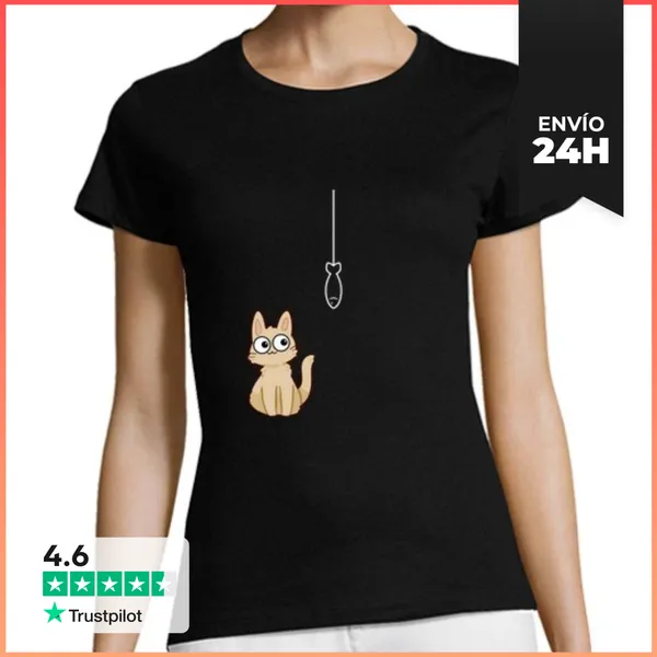 Camiseta Mujer Clásica Gato Y Pez LaTostadora