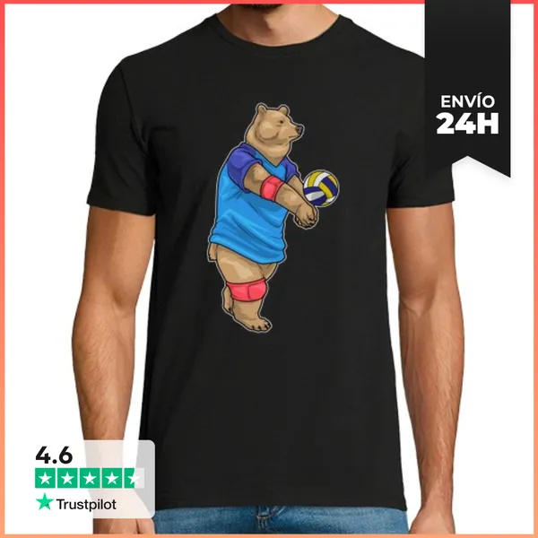 Camiseta Hombre Clásica Jugador De Voleibol Oso Voleibol