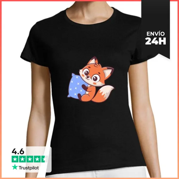 Camiseta Mujer Clásica Zorro Cariñoso Y Estrella Azul LaTostadora