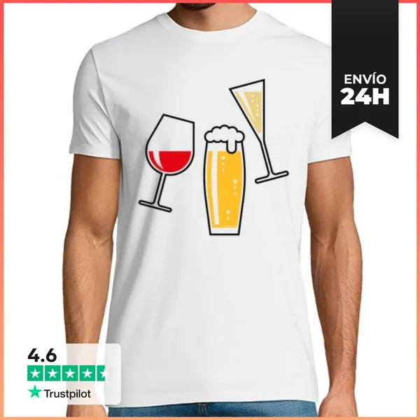 Camiseta Hombre Clásica Copa De Vino Cerveza Vino Espumoso - 4c