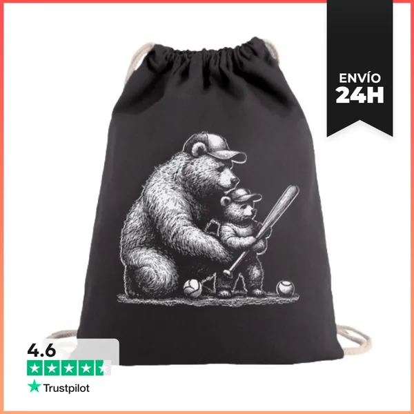 Mochila Saco Con Cuerdas PAPÁ OSO JUGANDO AL BASEBALL CON HIJO