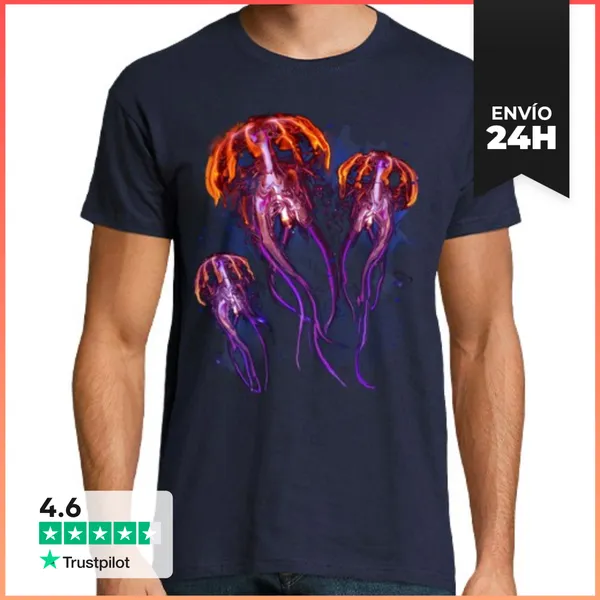 Camiseta Hombre Clásica Medusas De Colores Nadando En El Océano