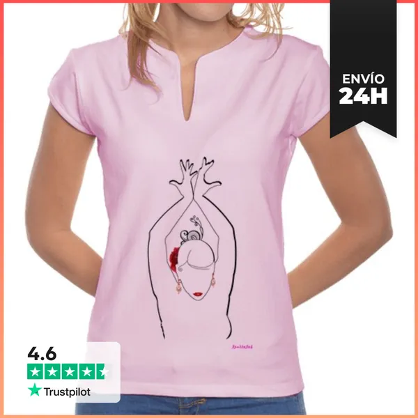 Camiseta Mujer Cuello Mao Flamenca Para Claro, Mujer, Cuello Mao,
