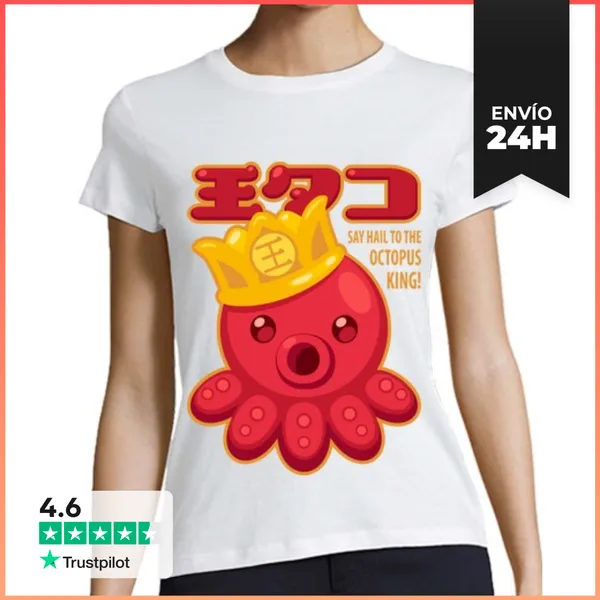 Camiseta Mujer Clásica Octopus King Camiseta Chica Bicolor
