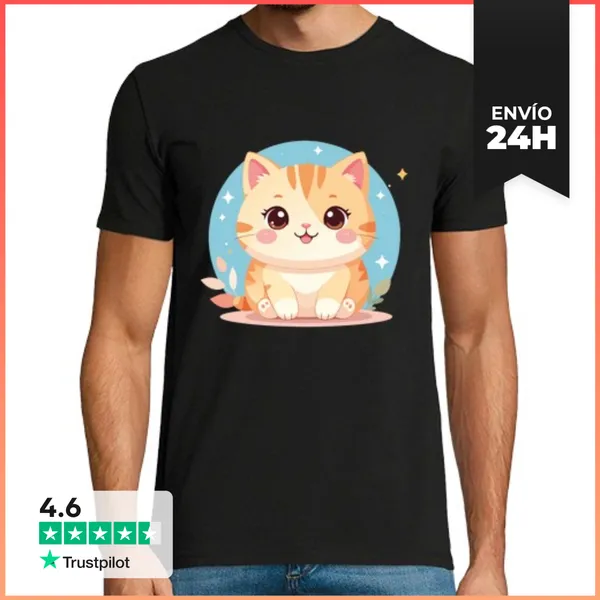Camiseta Hombre Clásica Gato Kawaii Adorable Y Cute LaTostadora