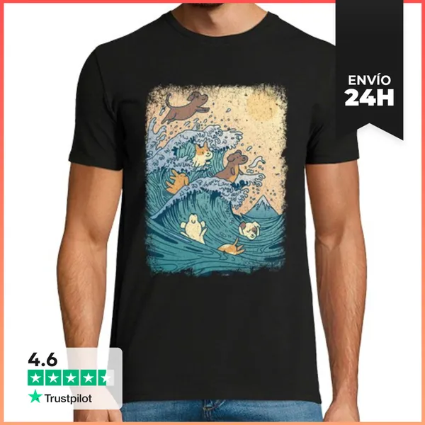 Camiseta Hombre Clásica La Gran Ola De Los Perros LaTostadora
