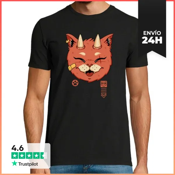 Camiseta Hombre Clásica Gato Meowster Demonio LaTostadora