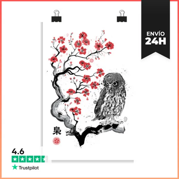 Póster Vertical Fukuro Sumi-e LaTostadora