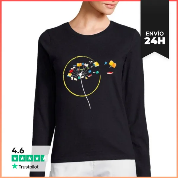 Camiseta Mujer Manga Larga Libros Flor Lectura Libro Literatura