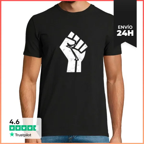 Camiseta Hombre Clásica Puño Afro Democracia Paz Y Libertad
