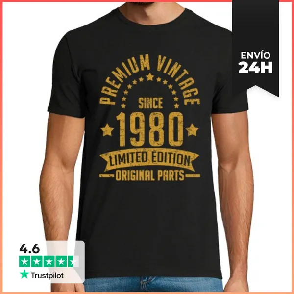 Camiseta Hombre Clásica Prima Vintage Desde 1980 Parte Original