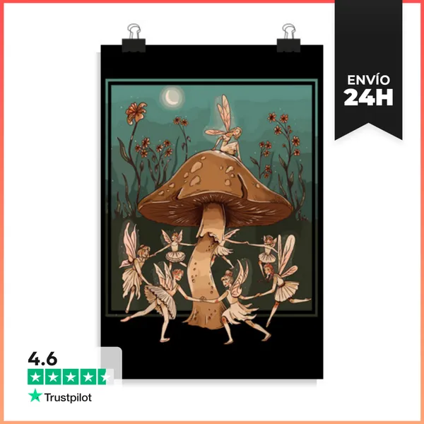 Póster Vertical Hadas Vintage Hongo LaTostadora