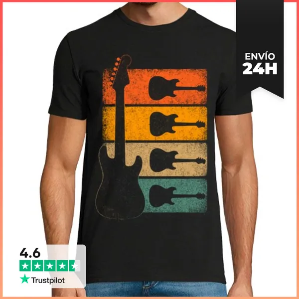 Camiseta Hombre Clásica Guitarra Electrica Vintage Guitarras Ro
