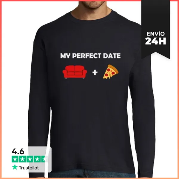 Camiseta Hombre Manga Larga MY PERFECT DAY COUCH AND PIZZA