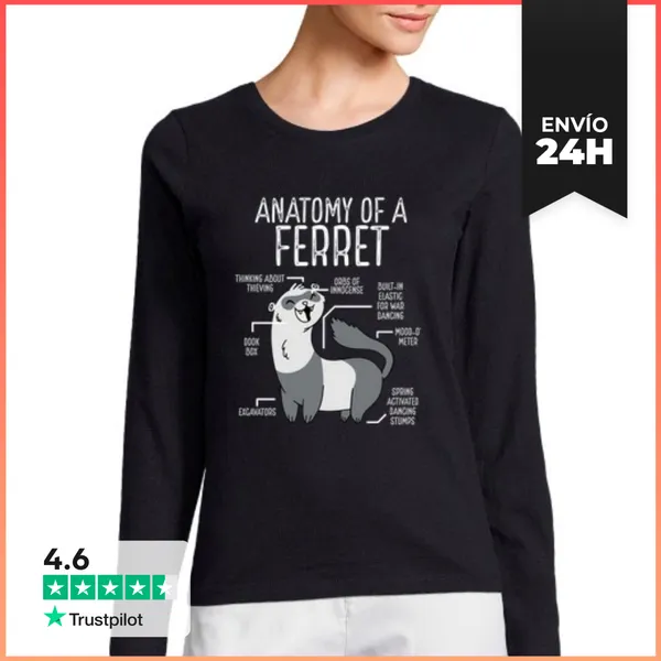 Camiseta Mujer Manga Larga Anatomía De Un Hurón LaTostadora
