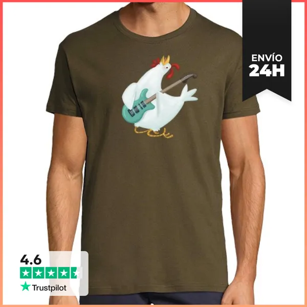 Camiseta Hombre Clásica Gallina Rock And Roll - Camiseta Hombre