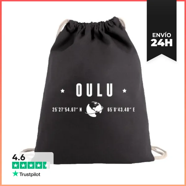 Mochila Saco Con Cuerdas Texto Blanco Oulu Coordenadas