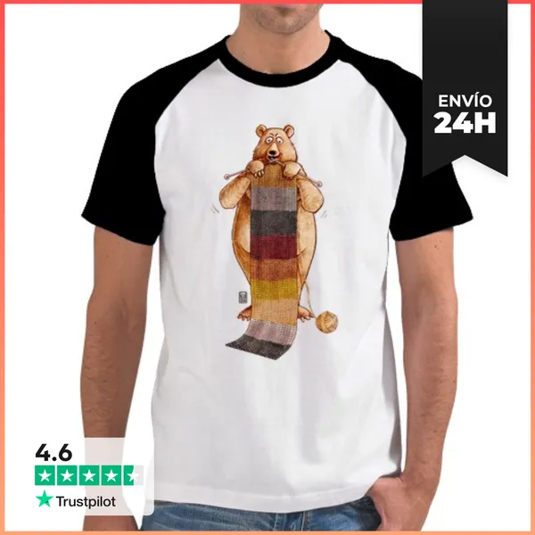 Camiseta Hombre, Estilo Béisbol Camiseta. Oso Tejedor Bandera