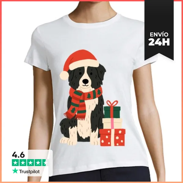 Camiseta Mujer Clásica BORDER COLLIE SANTA CLAUS XMAS LaTostadora