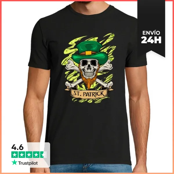 Camiseta Hombre Clásica St Patrick Skull Irish St Patricks Day