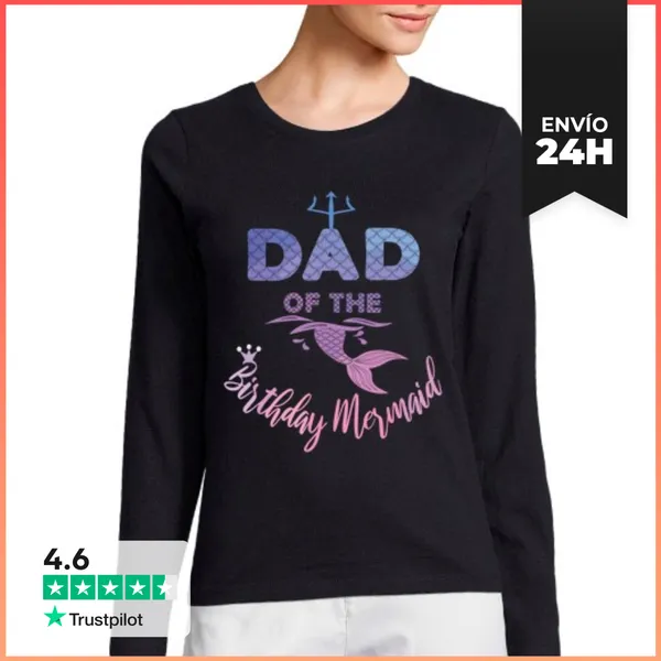 Camiseta Mujer Manga Larga Papá De La Sirena De Cumpleaños