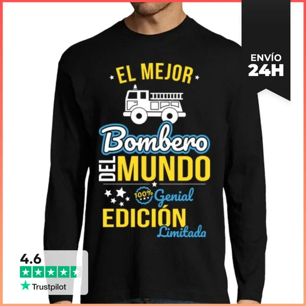 Camiseta Hombre Manga Larga El Mejor Bombero Del Mundo Regalo