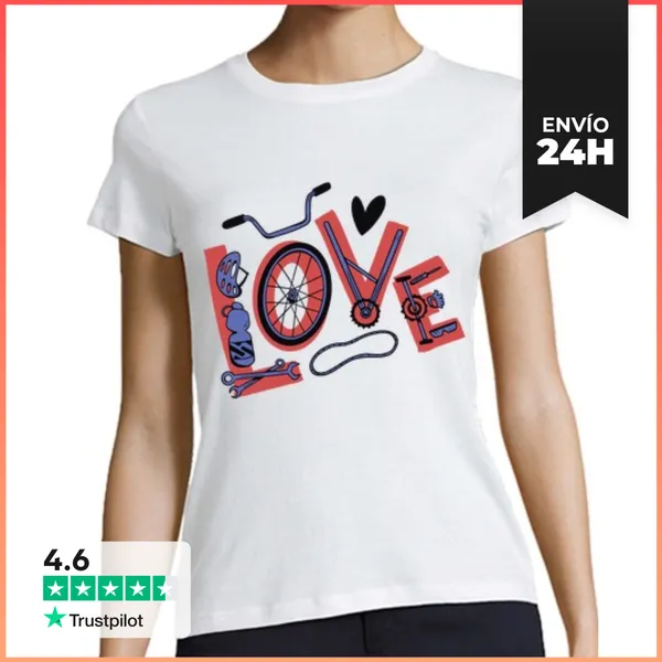 Camiseta Mujer Clásica Bicicleta En Forma De La Palabra Amor