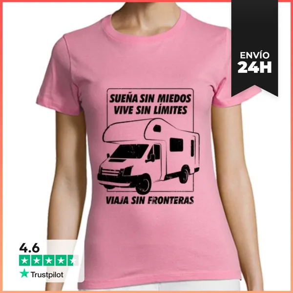 Camiseta Mujer Clásica Viaja Sin Fronteras - Autocaravana