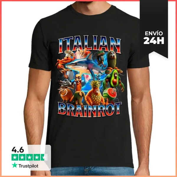 Camiseta Hombre Clásica Bootleg Collage Brainrot Italiano