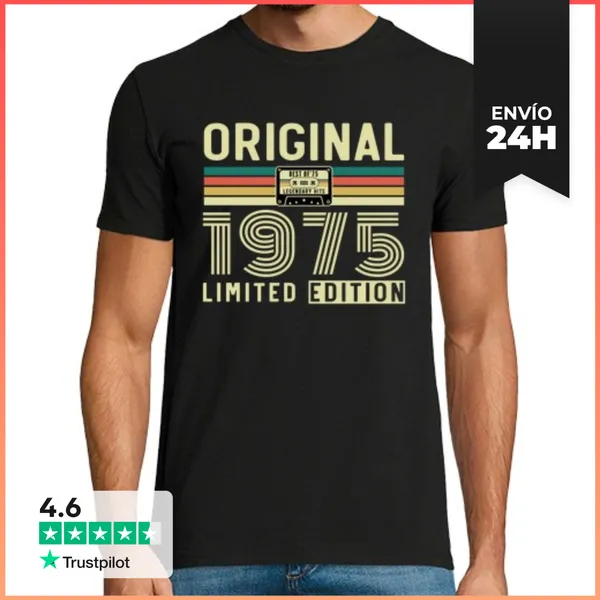 Camiseta Hombre Clásica 50 Años 1975 Vintage Cumpleaños Retro