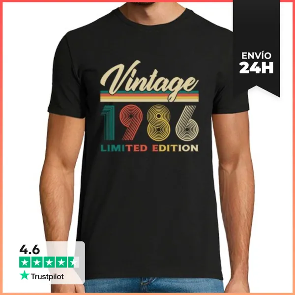 Camiseta Hombre Clásica 40 Años 1986 Vintage Cumpleaños Retro