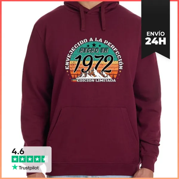 Sudadera Unisex Con Capucha Hecho En 1972 Envejecido A La