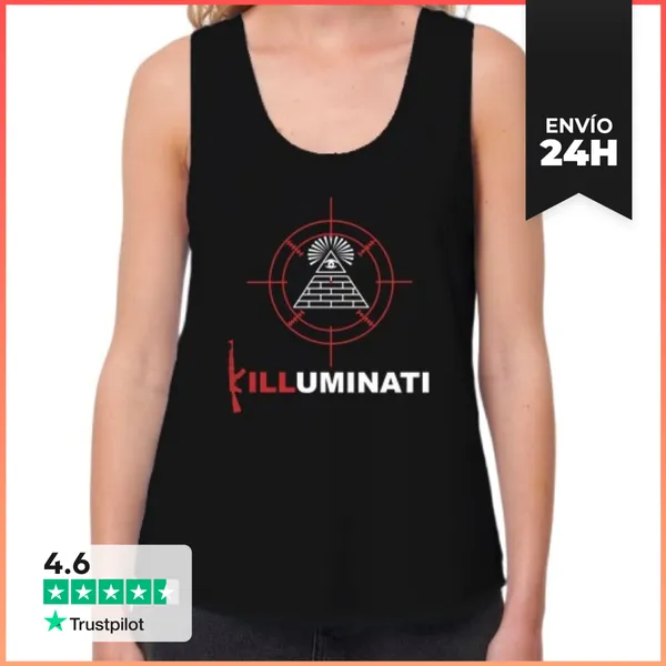Camiseta Mujer Sin Mangas, Loose Fit Killuminati Blanco Rojo Nº