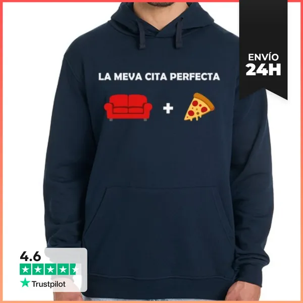 Sudadera Unisex Con Capucha LA CITA PERFECTA SOFA I PIZZA
