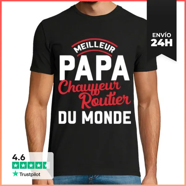 Camiseta Hombre Clásica El Mejor Camionero Del Mundo Papá Papá