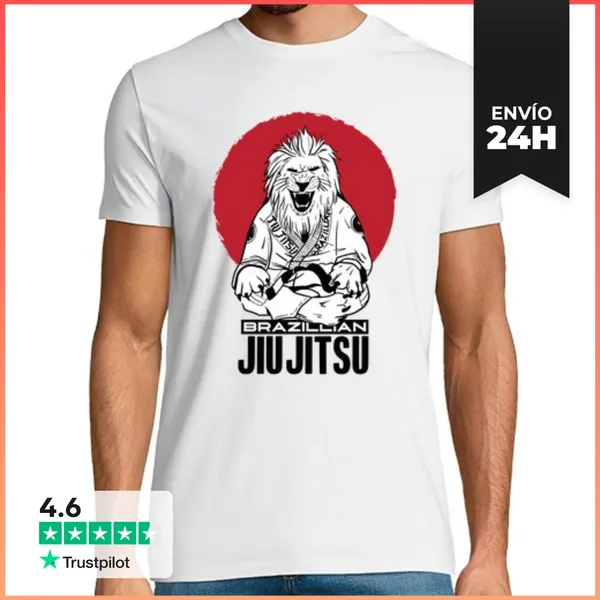 Camiseta Hombre Clásica Jiu Jitsu Brasileño León Rojo Atardecer