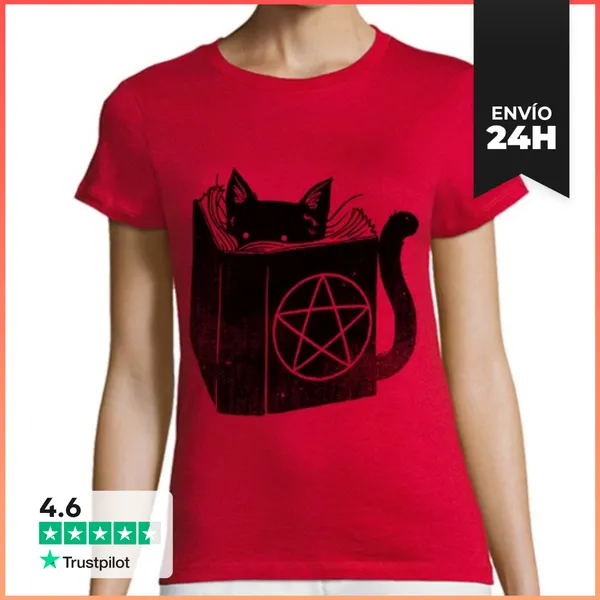 Camiseta Mujer Clásica Brujería Gato Camiseta LaTostadora