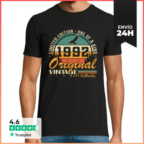 Camiseta Hombre Clásica 1992 Vintage Retro Regalo Cumpleaños