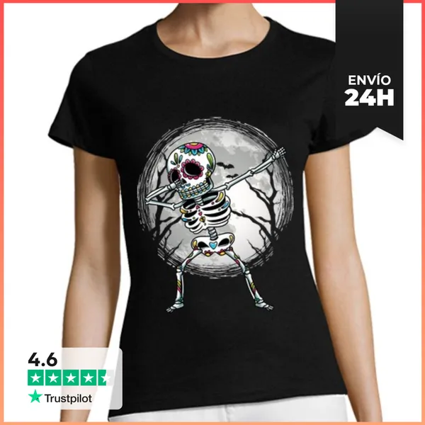 Camiseta Mujer Clásica Dabbing Calaveras De Azúcar Esqueletos