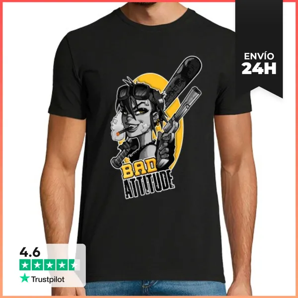 Camiseta Hombre Clásica Bad Attitude Girl LaTostadora