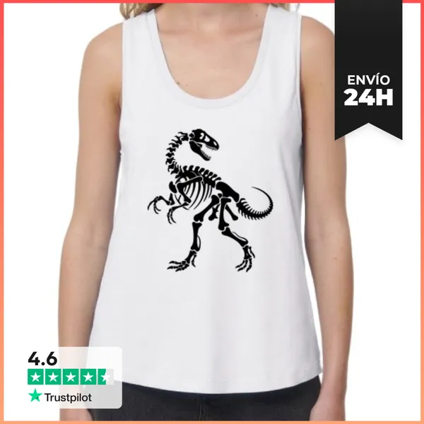 Camiseta Mujer Sin Mangas, Loose Fit Esqueleto De Dinosaurio