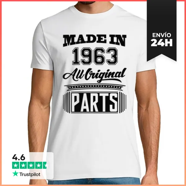 Camiseta Hombre Clásica Hecho En 1963 Todas Las Piezas Originales