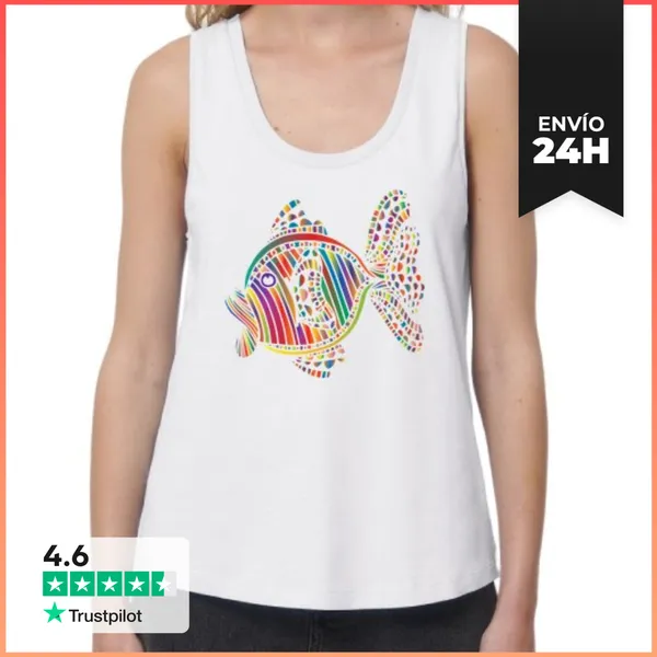 Camiseta Mujer Sin Mangas, Loose Fit Pez De Colores Mujer