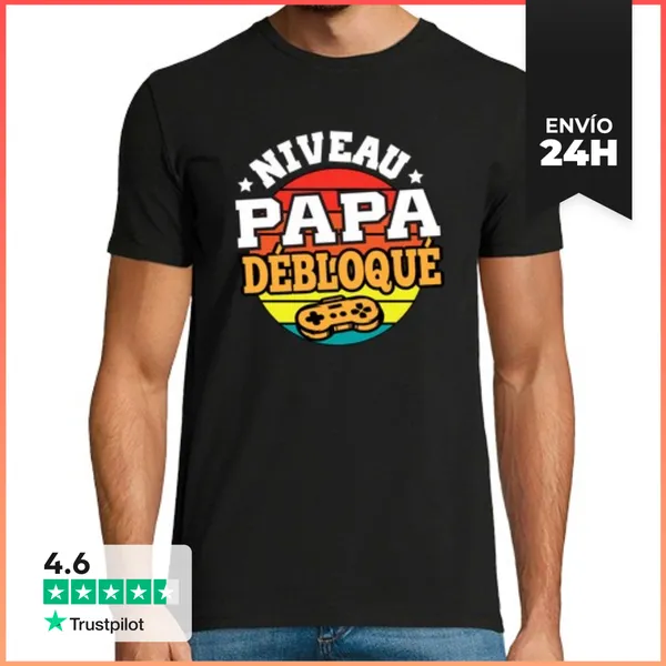 Camiseta Hombre Clásica Nivel De Papá Desbloqueado Humor