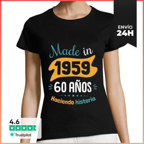 Camiseta Mujer Clásica Made In 1959, 60 Años Haciendo Historia