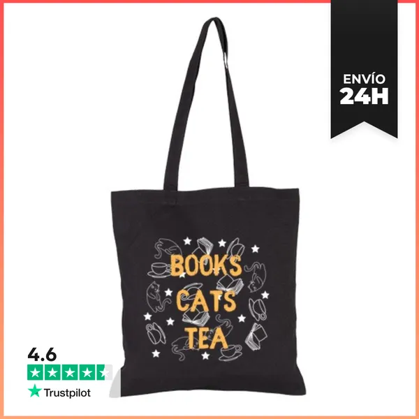 Bolsa De Tela Books, Cats, Tea Black LaTostadora