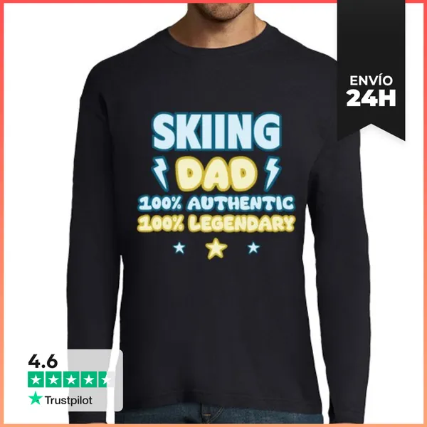 Camiseta Hombre Manga Larga Papá Esquiador Esquí Día Del Padre